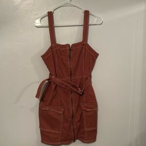 Zip-up brown jean dress